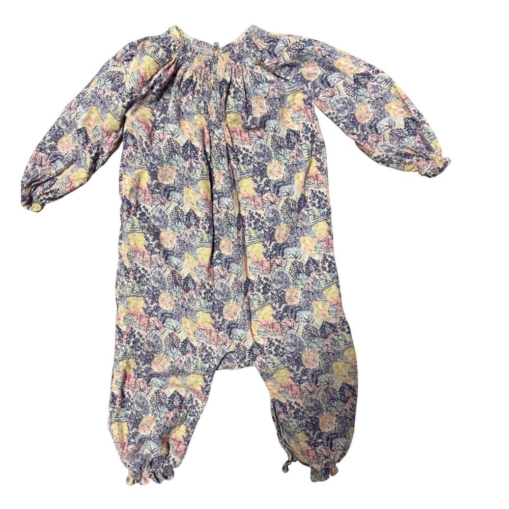 Egg by Susan Lazar Baby Girl Corduroy Romper Leaf Print Purple Pink 12 Months